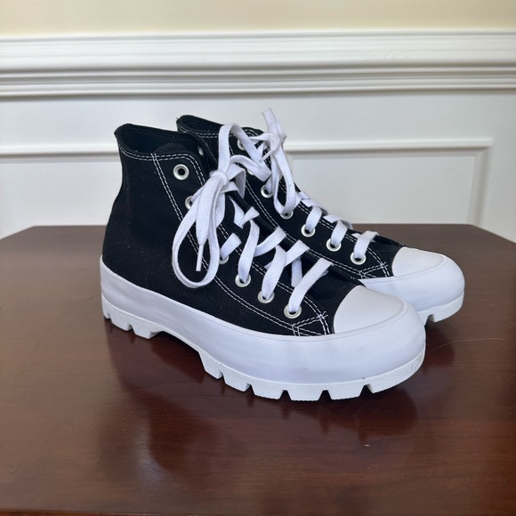 black converse all star platform high tops, size 6.5 - Picture 1 of 5